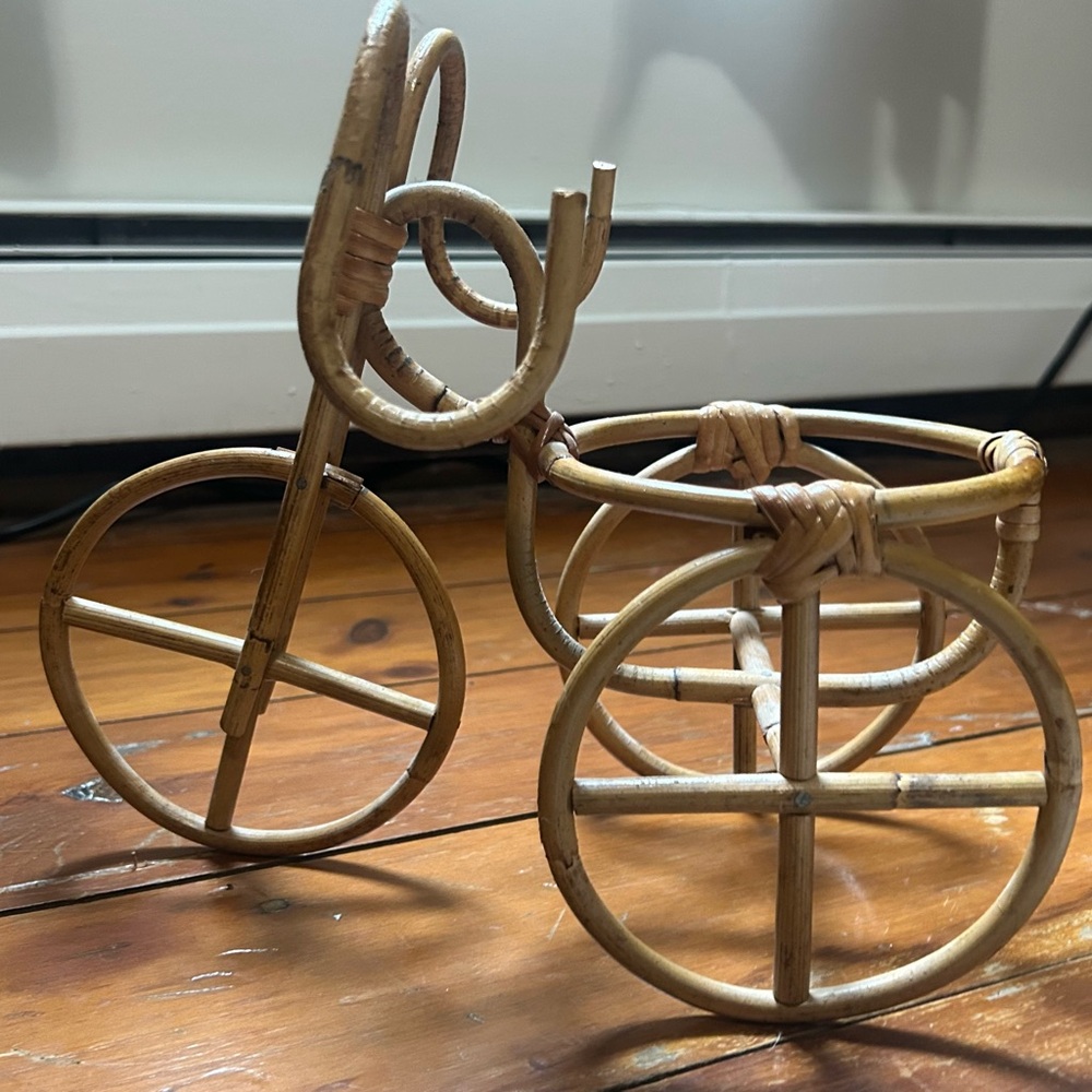 Vintage 70s Wicker Rattan Bicycle Planter Holder